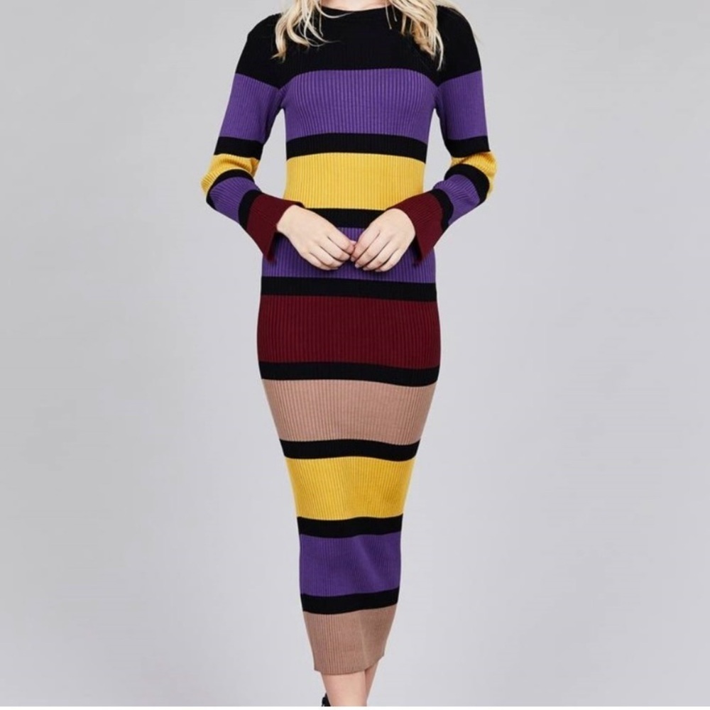 Active USA Striped Multicolored Knit Dress Sz-Small